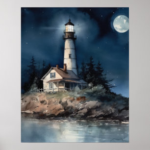 Poster de impresión de arte costero de faro