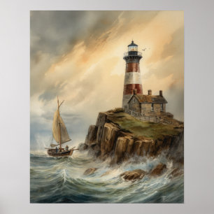 Poster de impresión de arte costero de faro