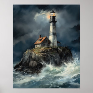 Poster de impresión de arte costero de faro
