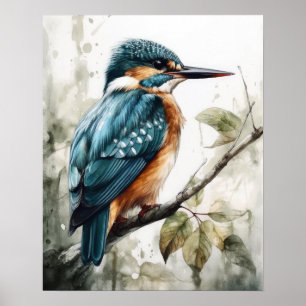 Poster de impresión de arte de aves de Kingfisher