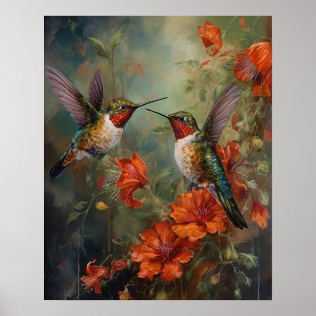 Poster De Impresión De Arte De Aves Y Flores (Frente)