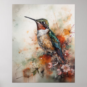 Poster De Impresión De Arte De Aves Y Flores