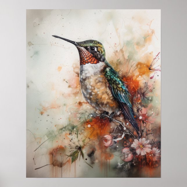 Poster De Impresión De Arte De Aves Y Flores (Frente)