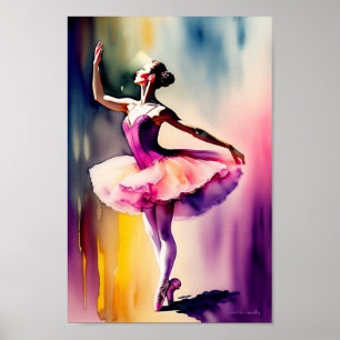 Póster de impresión de arte de bailarina en acuare