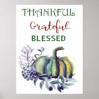 Poster de impresión de arte de calabaza acuarela