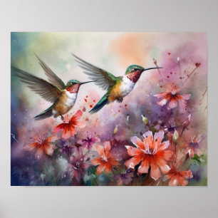 Póster de Impresión de Arte de Colibríes Pintura