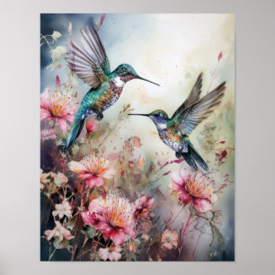 Póster de Impresión de Arte de Colibríes Pintura