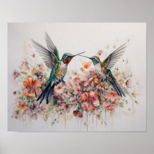 Póster de Impresión de Arte de Colibríes Pintura
