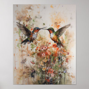 Póster de Impresión de Arte de Colibríes Pintura