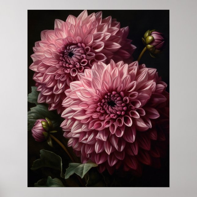 Poster de impresión de arte de Dahlia rosa con flo (Frente)