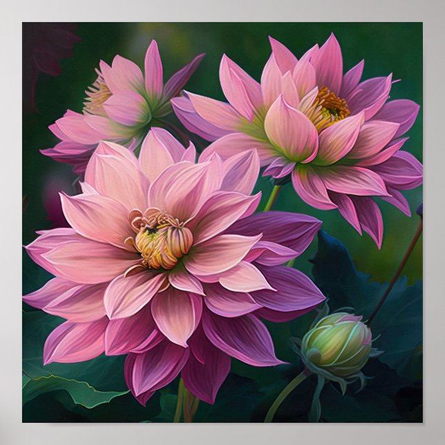 Poster de impresión de arte de Dahlia rosa con flo (Frente)
