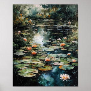 Poster de impresión de arte de estanque de flores 