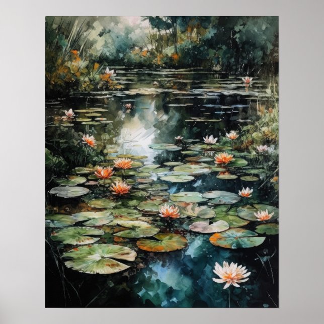 Poster de impresión de arte de estanque de flores  (Frente)