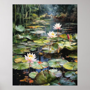 Poster de impresión de arte de estanque de flores