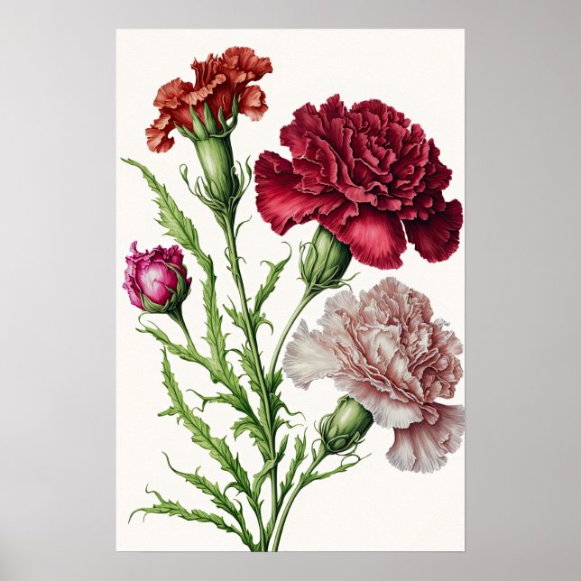 Poster de impresión de arte de flor de Carnations  (Frente)