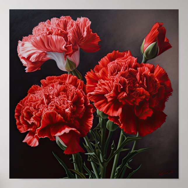 Poster de impresión de arte de flor de Carnations  (Frente)