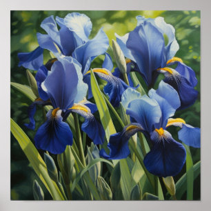 Poster de impresión de arte de flor de iris azules