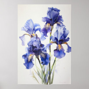Poster de impresión de arte de flor de iris azules
