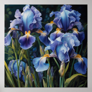 Poster de impresión de arte de flor de iris azules