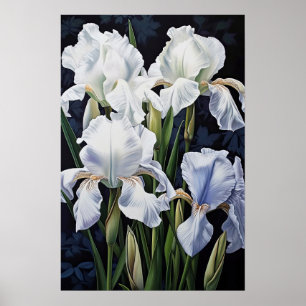 Poster de impresión de arte de flor de iris blanco