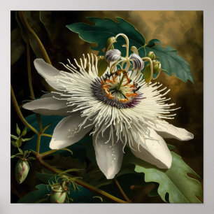 Poster de impresión de arte de flor de pasión blan