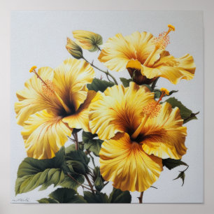 Poster de impresión de arte de flores amarillo hib