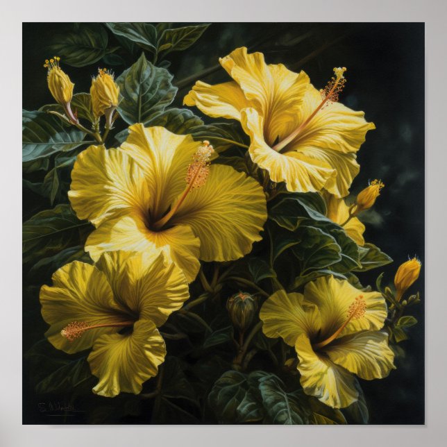 Poster de impresión de arte de flores amarillo hib (Frente)
