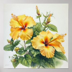 Poster de impresión de arte de flores amarillo hib