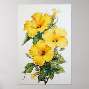 Poster de impresión de arte de flores amarillo hib