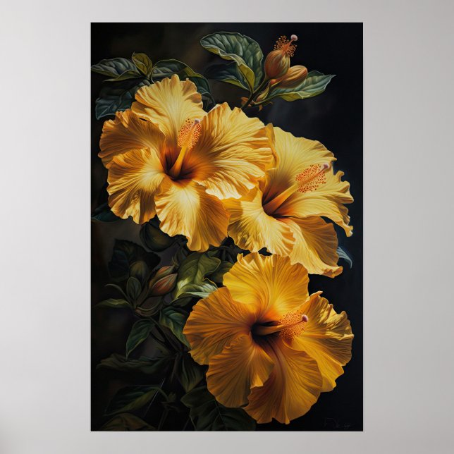 Poster de impresión de arte de flores amarillo hib (Frente)