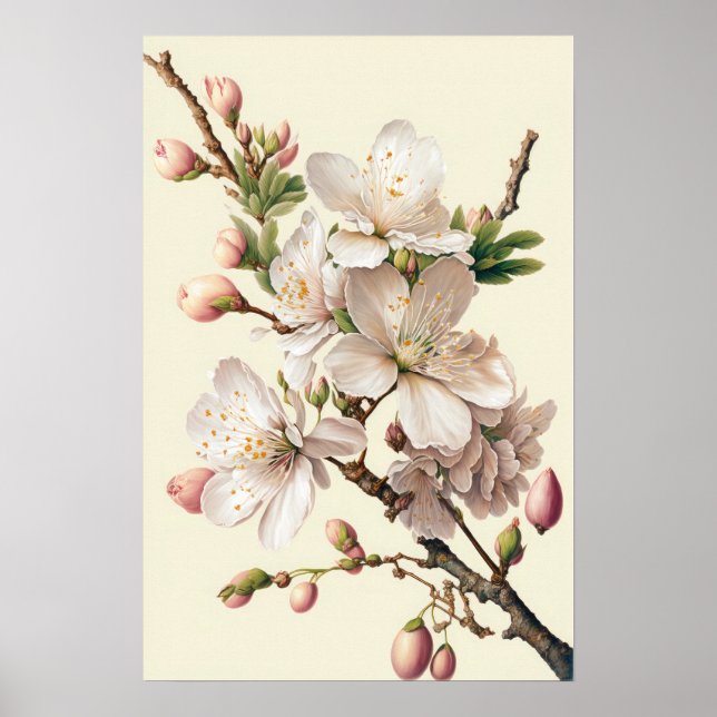 Poster de impresión de arte de flores de almendra (Frente)