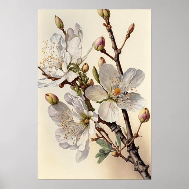 Poster de impresión de arte de flores de almendra (Frente)