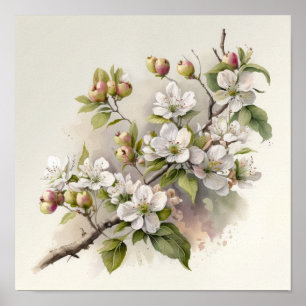 Poster de impresión de arte de flores de Apple Blo