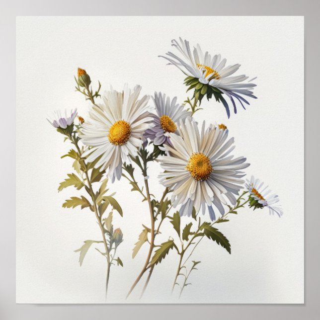 Poster de impresión de arte de flores de aster bla (Frente)