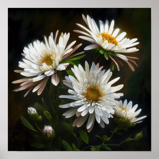 Poster de impresión de arte de flores de aster bla (Frente)