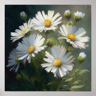 Poster de impresión de arte de flores de aster bla