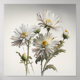 Poster de impresión de arte de flores de aster bla