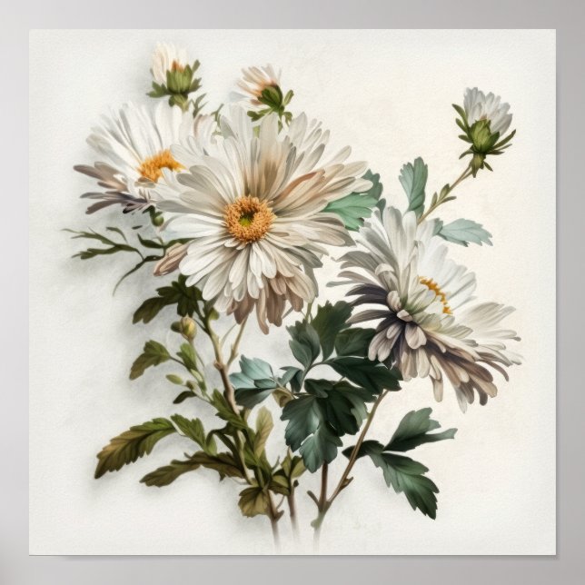 Poster de impresión de arte de flores de aster bla (Frente)