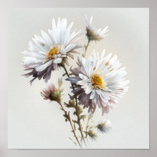 Poster de impresión de arte de flores de aster bla