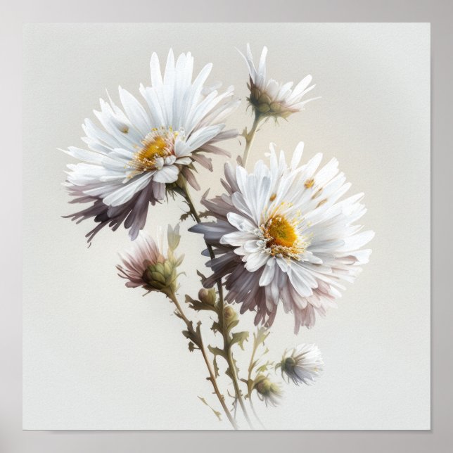 Poster de impresión de arte de flores de aster bla (Frente)