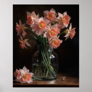 Poster de impresión de arte de flores de color ros