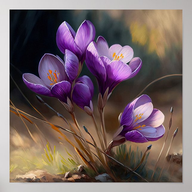 Póster de Impresión de Arte de Flores de Crocus Mo (Frente)