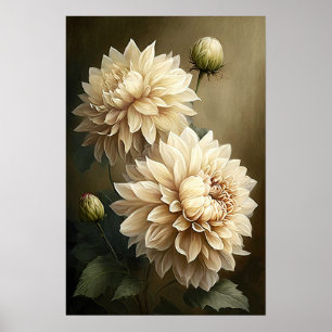 Poster de impresión de arte de flores de Dahlias b