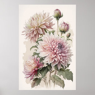 Poster de impresión de arte de flores de Dahlias r