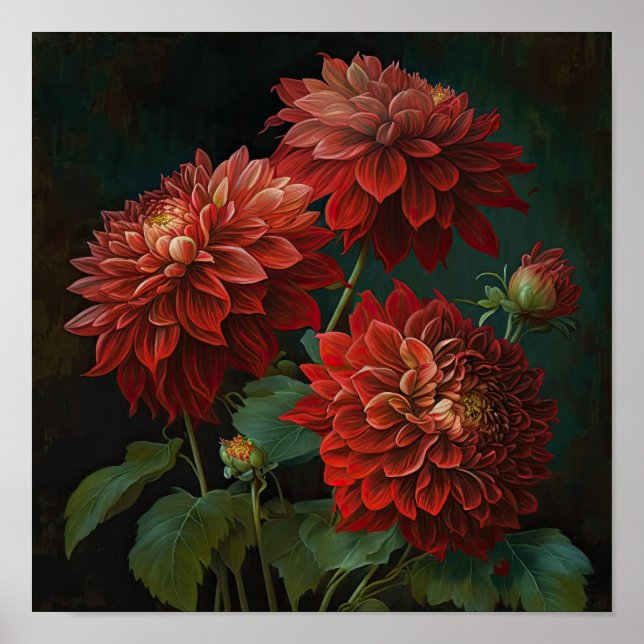 Poster de impresión de arte de flores de Dahlias R (Frente)