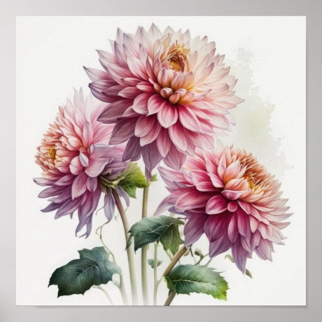 Poster de impresión de arte de flores de Dahlias r (Frente)