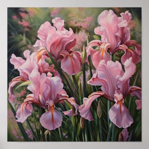 Poster de impresión de arte de flores de iris rosa