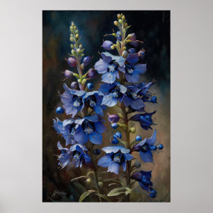 Poster de impresión de arte de flores de Larkspur 
