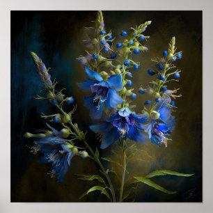 Poster de impresión de arte de flores de Larkspur 