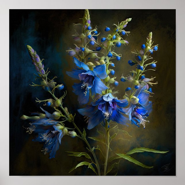 Poster de impresión de arte de flores de Larkspur  (Frente)
